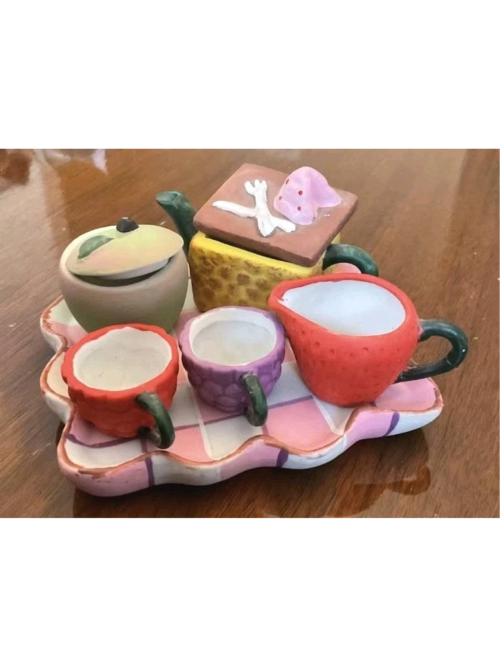 Vintage Style Miniature Ceramic Fruit and Vegetable Teapots Set of 6 Decor